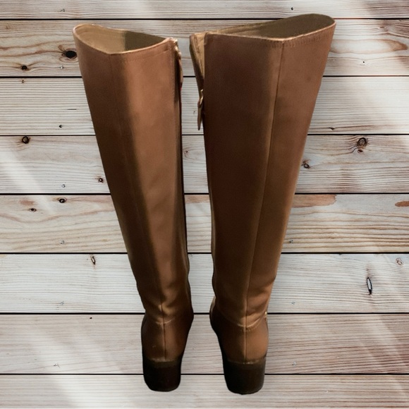 ** Tory Burch Brown Leather Knee High Riding Boots - Picture 2 of 9